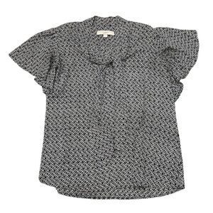 Ann Taylor Loft Patterned Flutter Sleeve Front Tie Blouse M